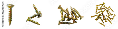 Cuadro en lienzo Set of Golden Screws in Various Arrangements, Isolated on Transparent Background
