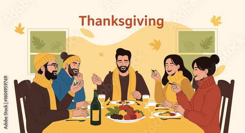 Celebrating Together With Joyful Family In Thanksgiving Holiday Dinner