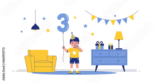 Celebrating Third Birthday Party With Balloon Indoor Decoration
