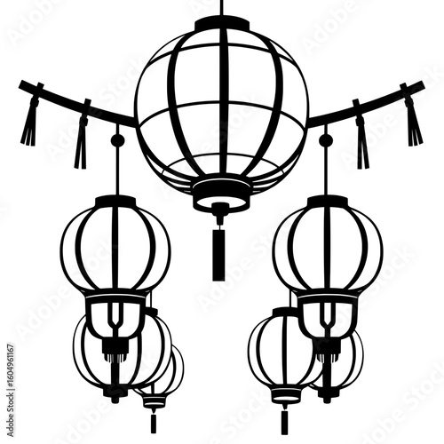  hanging japanese lantern silhouettes in traditional festival style