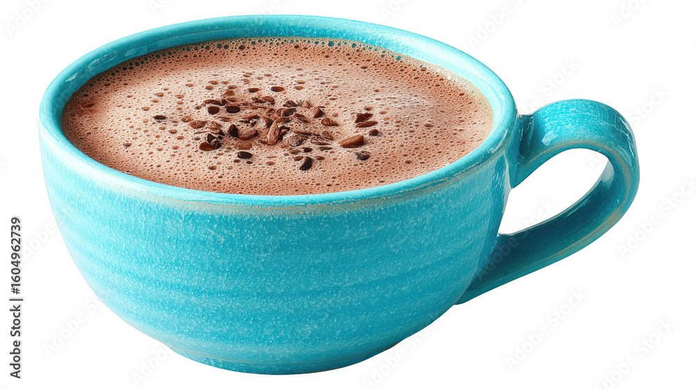 Obraz premium Steaming hot chocolate in a blue mug, cozy winter treat for cold days warm