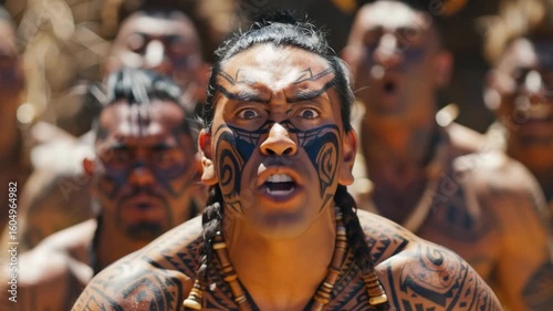 Intense tribal performance showcasing traditional rituals and cultural expressions during a celebration in a warm outdoor setting