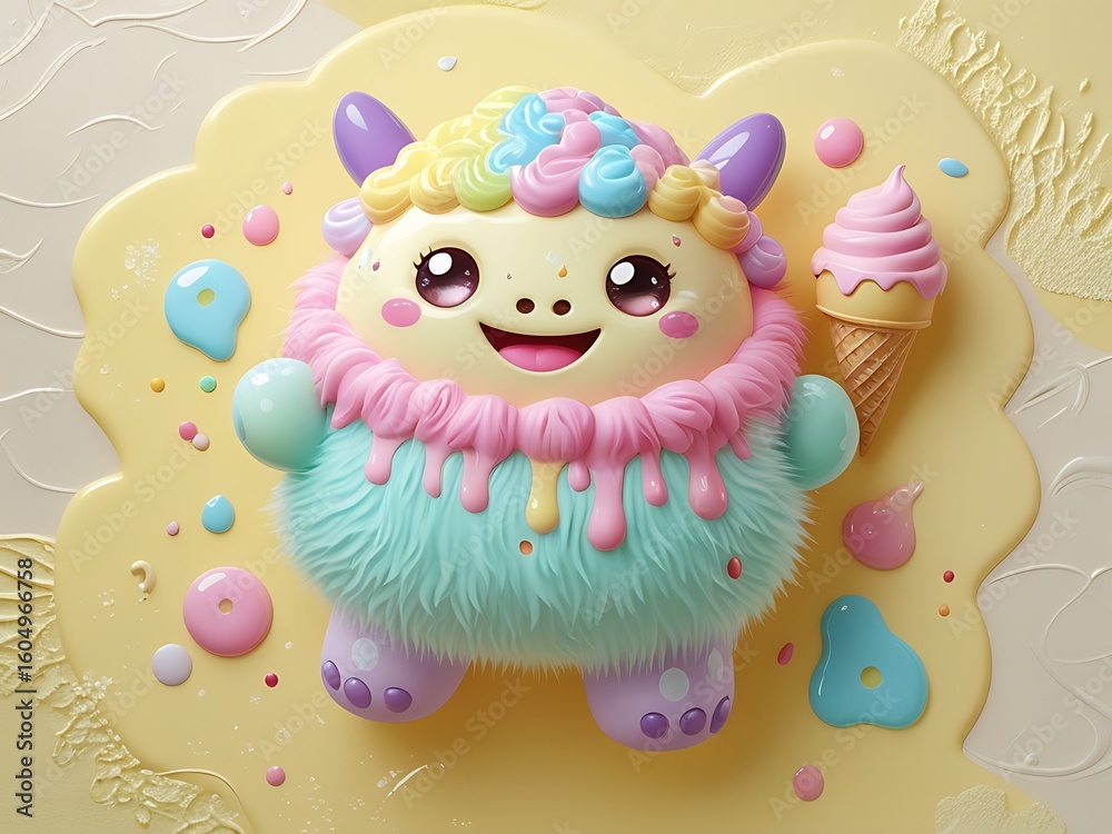 Naklejka premium Cute Fluffy Monster Ice Cream Treat.