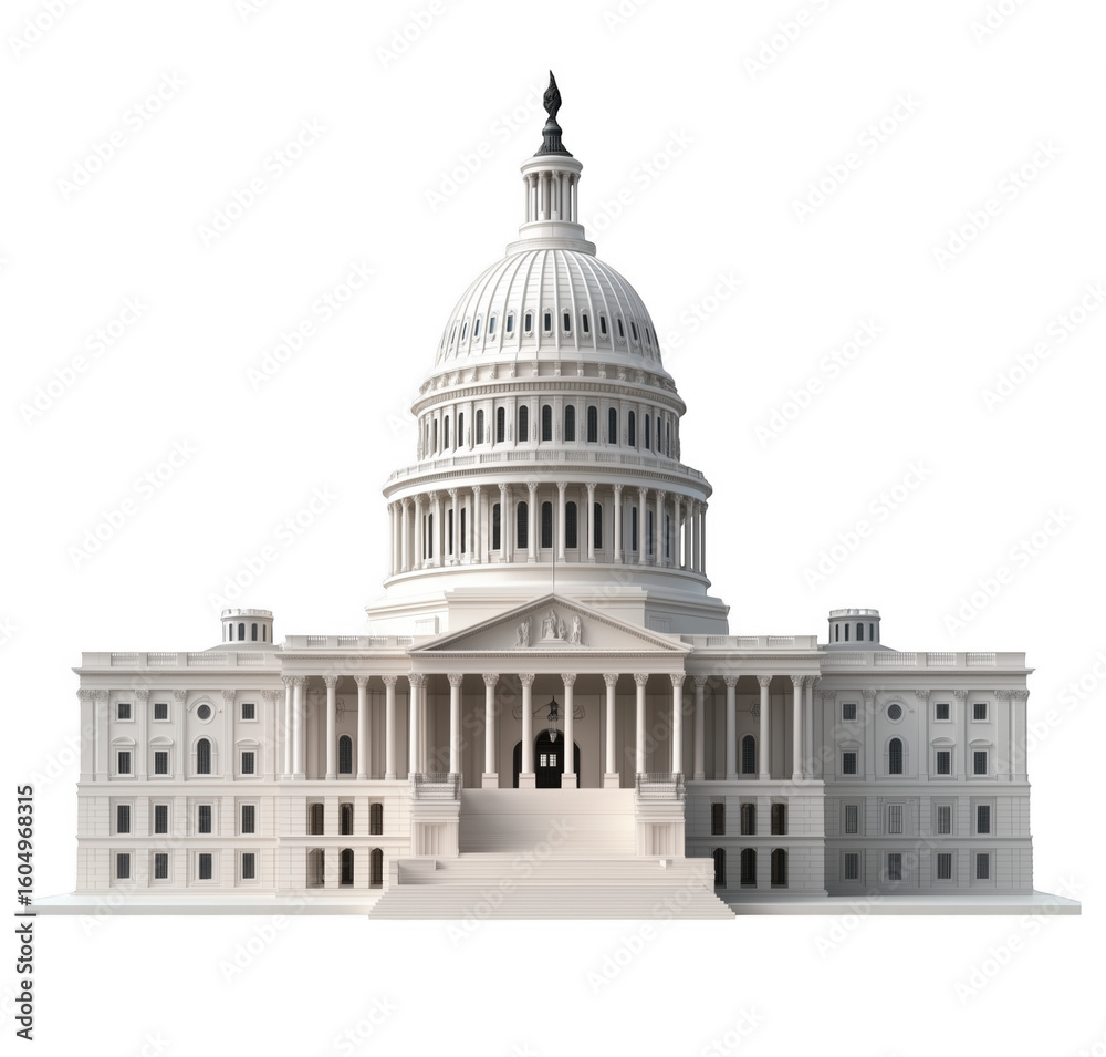 Fototapeta premium The united states capitol building rendered in detailed architectural representation isolated on transparent