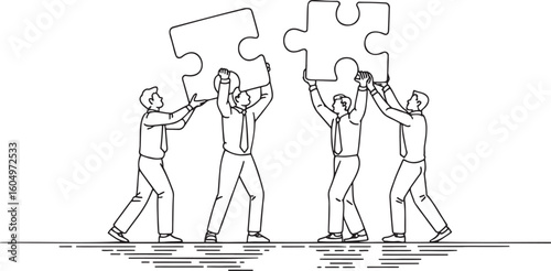 Teamwork Illustration People Connecting Puzzle Pieces as a Metaphor
