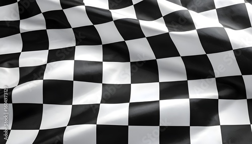 Black-and-white checkered racing flag rippling in motion—capturing the classic symbol of speed, triumph, and motorsport culture