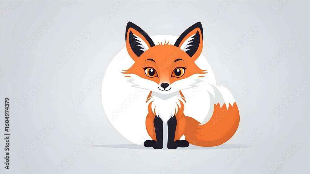 Obraz premium Cute cartoon fox, orange fox illustration, white background, cartoon animal