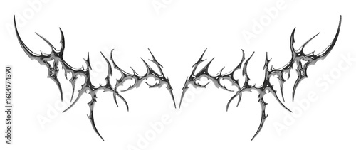 3D chrome tribal graphic with sharp edges and futuristic style. Metallic design perfect for streetwear fashion, digital tattoos or Y2K cyberpunk visuals.