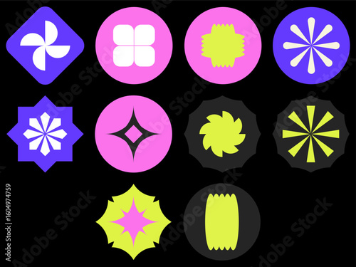 Geometric Retro Icons and Abstract Badge Shapes