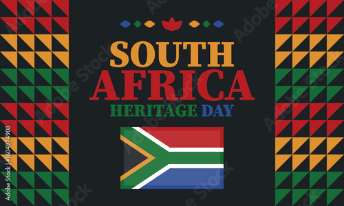 South Africa Heritage Day. Happy holiday. Celebrate culture and traditions of nation. South African flag. Poster with illustration. Pattern design. Vector