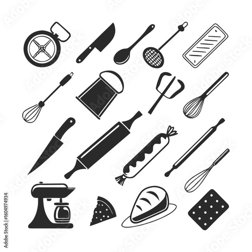 Minimalist Kitchen Equipment Icon Collection | Editable Vector Icons Featuring Culinary Tools, Cooking Utensils, and Food Preparation Items