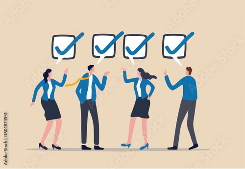 Team agreement, meeting or brainstorming for collaboration, agree to work together, finish team to do list or appointment tasks concept, business people agree with checklist symbol in team meeting