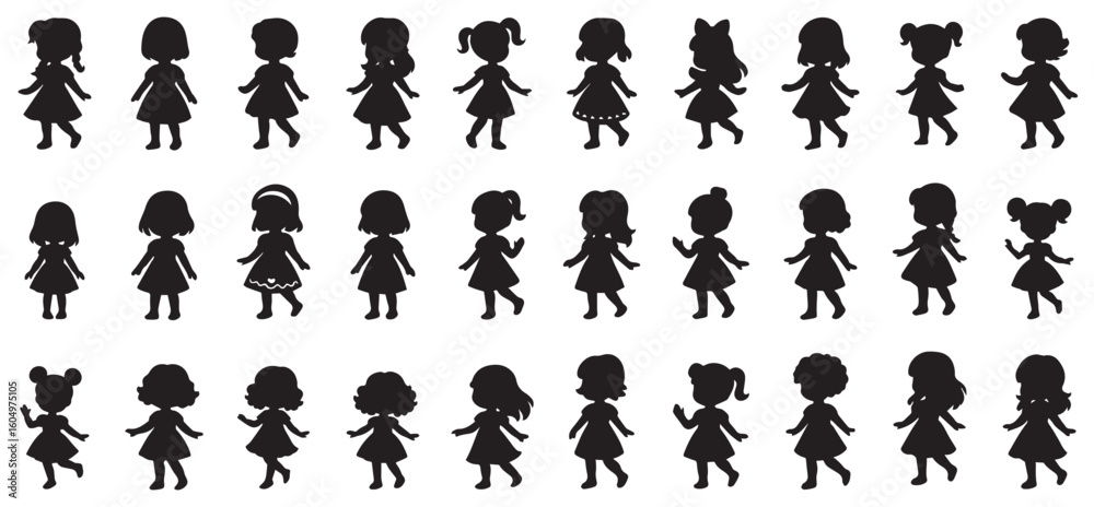 Fototapeta premium Set kids with a simple silhouette style white background