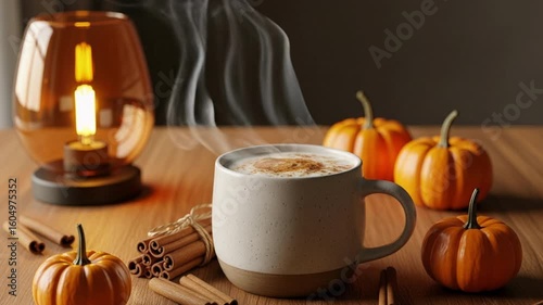 Pumpkin Spice Latte Still Life with Rising Steam — Loop