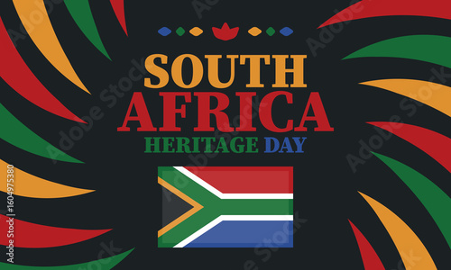 South Africa Heritage Day. Happy holiday. Celebrate culture and traditions of nation. South African flag. Poster with illustration. Pattern design. Vector