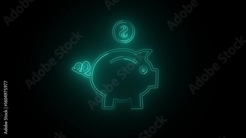 Teal Piggy Bank Glowing HUD – Animated Digital Finance Icon 4K