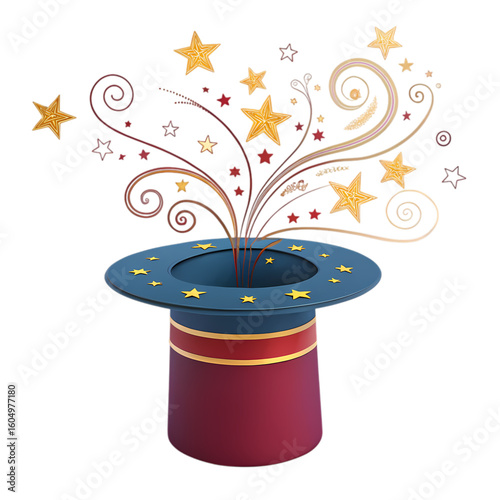 Magical Hat with Festive Burst of Stars and Swirls