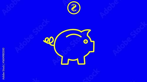 Purple Line Piggy Bank Icon – Minimal Finance Animation on White 4K