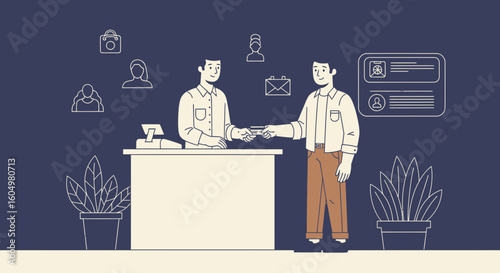 Client Completes Purchase At Store By Paying With Card In Trendy Illustration