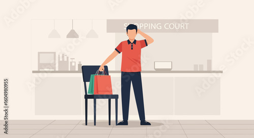 Confused Shopper After Long Day at Mall With Several Shopping Bags