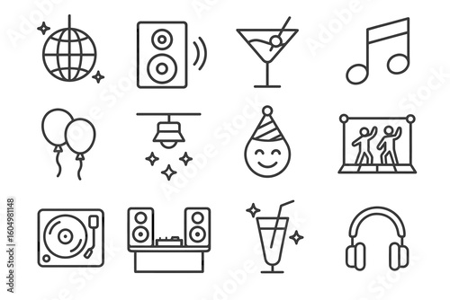 Party icons collection: music, dance, drinks, and celebration elements