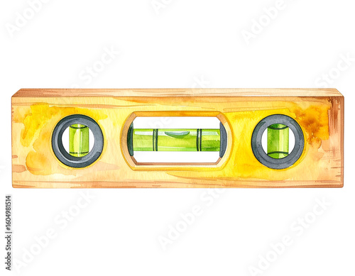 Watercolor Wooden Level Tool with Green Bubble