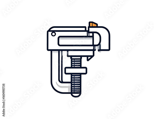 White Metal Clamp Illustration on Transparent Background