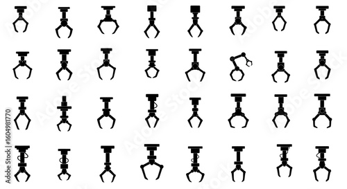 Collection of Various Robotic Gripper Designs and Mechanical Claw Illustrations for Industrial Automation Concepts
