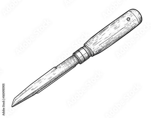 White Wooden Handled Knife Illustration on Transparent Background