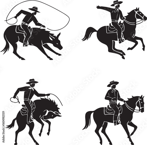 Cowboy lassoing horse and rider on horseback rodeo western