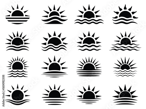sunset, sunrise icon set vector on white background.