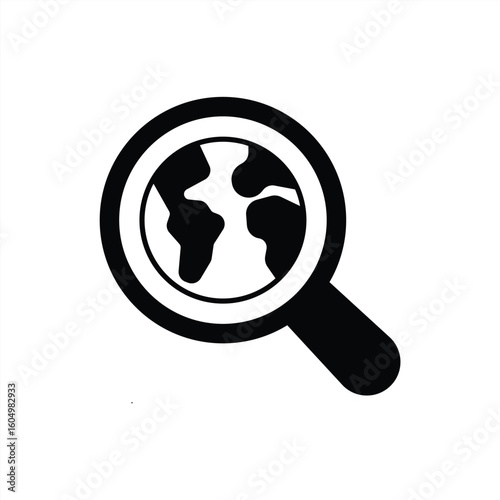 Global search web icon. Magnifying glass and globe. Website icon. WWW sign. Web hosting technology. Globe hyperlink icon. Search website page. Vector illustration