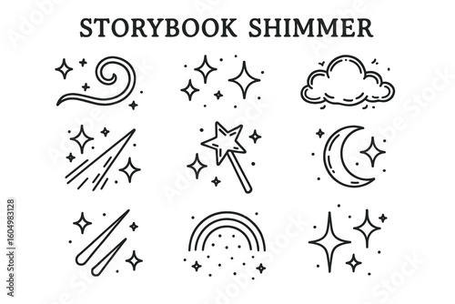 Storybook shimmer: magic wand, stars, and celestial elements in black and white
