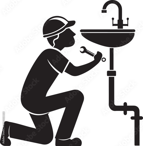 Man running with a pipe in a silhouette vector illustration