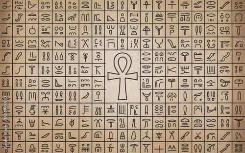 Egyptian Hieroglyphs Ankh Symbol Ancient Script papyrus texture