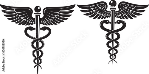 Caduceus medical symbol with eagle wings tattoo design vector illustration