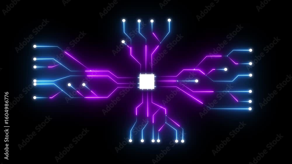 Concept animation of turning on of CPU microprocessor in motherboard ...
