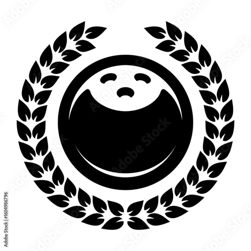 Bowling Ball logo and laurel wreath. Sport games. Sporting equipment. Emblem, badge.