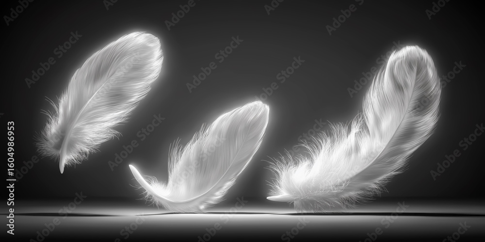Obraz premium 平和と癒しの象徴：静かに舞い降りるフェザー、ミニマルな美しさ：クローズアップされた羽のディテール