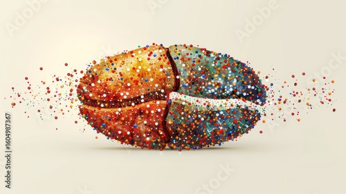 Abstract Coffee Bean Disintegration: A Colorful Burst of Energy and Flavor