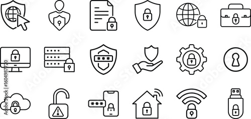 Security Line Icon set. For Mobile and Web. Safety, security, protection thin line icons collection.