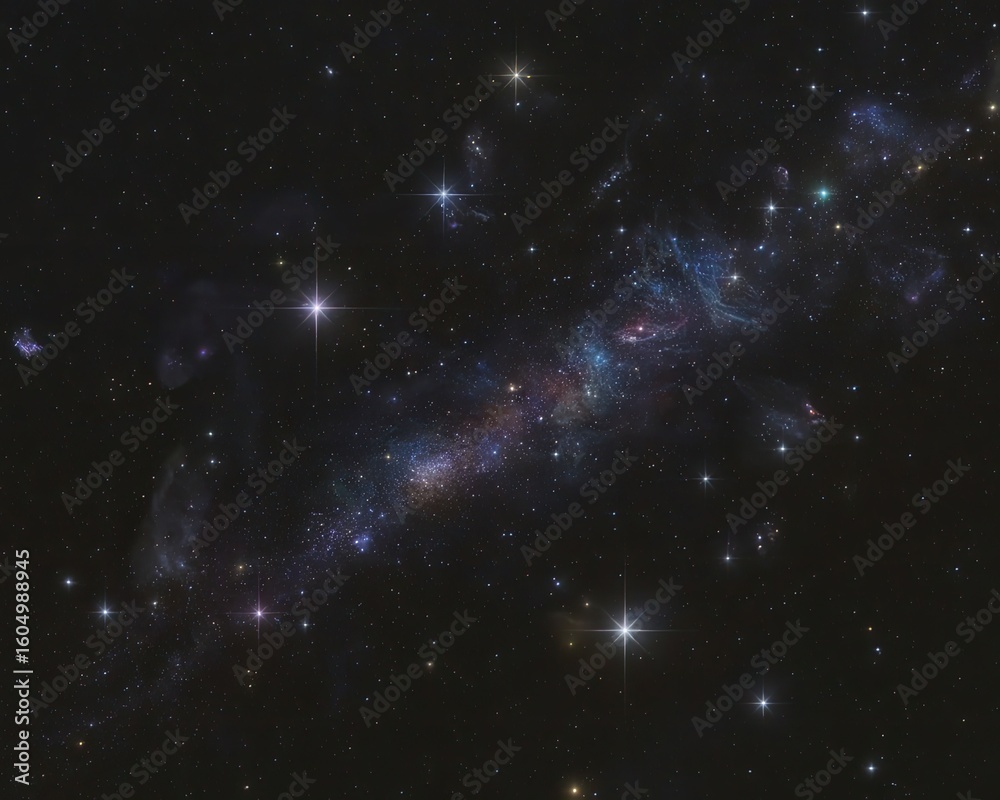Obraz premium Captivating night sky depicting a celestial tapestry of stars nebulae and galactic structures vivid colors illuminate the cosmic scene for exploration and wonder.
