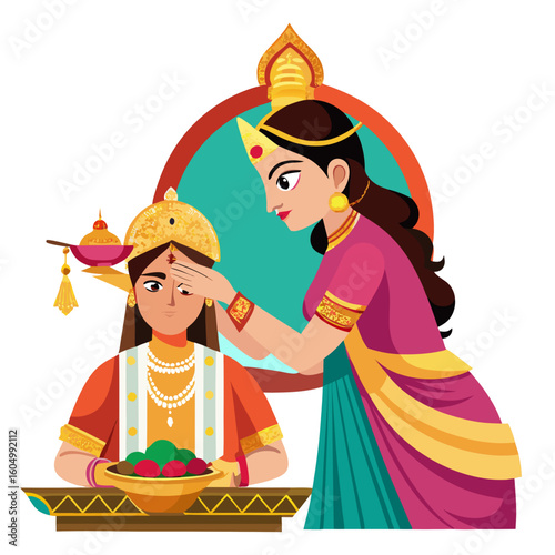 Indian women performing a traditional ritual with blessings and offerings