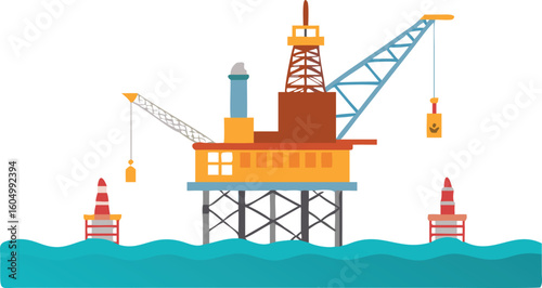 vector illustration of a factory ship port crane cargo industry