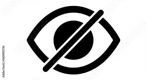 Simple black and white eye icon with a line through it, representing a blocked view.