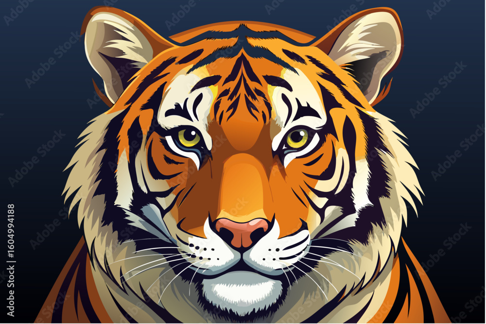 Fototapeta premium A striking striped tiger head vector illustration captures the essence of this dangerous big cat predator
