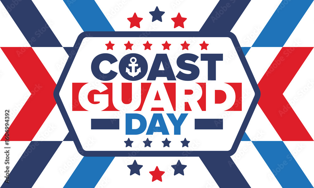 Obraz premium U.S. Coast Guard Day in United States. Federal holiday, celebrated annual in August 4. Sea style. Design with anchor and shield. Patriotic element. Poster, greeting card, banner and background