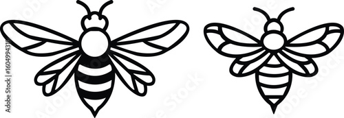 Art & IllustBee icon set.Honey bee icon vector silhouette illustration isolated on white background.Whimsical bee icons set.Set of cute bee illustration designs.set of party.Linear style nature,ration