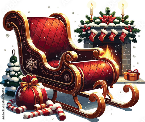 A vector illustration  Christmas sleigh
