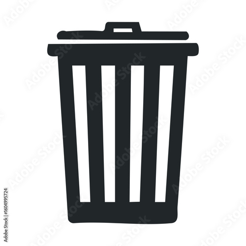 Black and white icon of a simple garbage bin for waste disposal